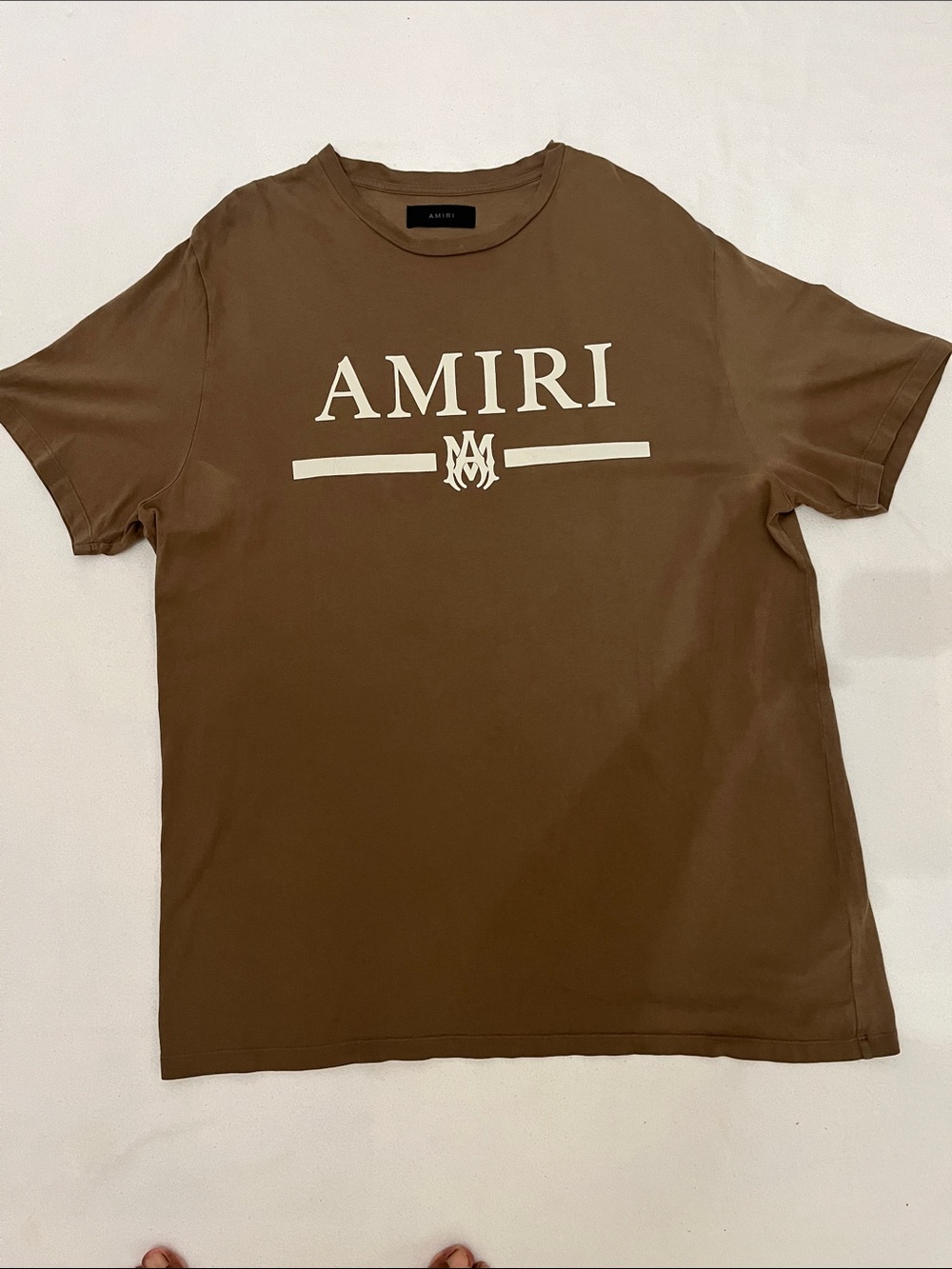 AMIRI Brown Short Sleeve Logo Tee with Cream Print